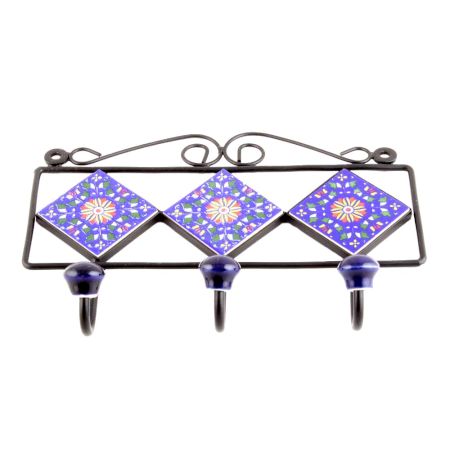 Navy Blue Yellow Sunflower Flower Tiles Hook 